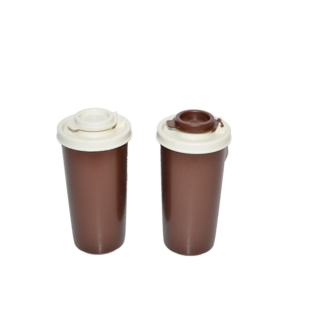 Tupperware BROWN Salt & Pepper Shakers Flip Top Seal Lid #1329 Vtg